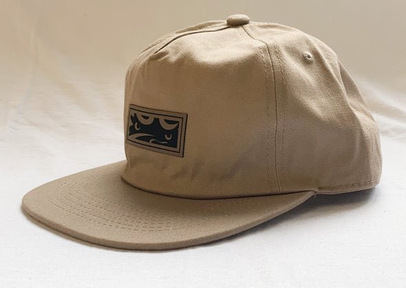 Khaki Brown Flat Pannel Cap, Leather Patch